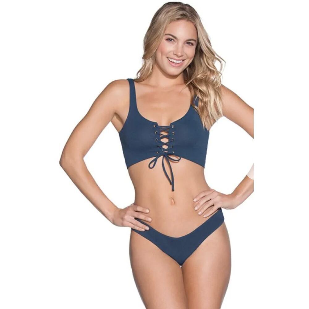 Maaji Navy Pink Leaf Print Reversible Stargazer Dazzling Bikini SET